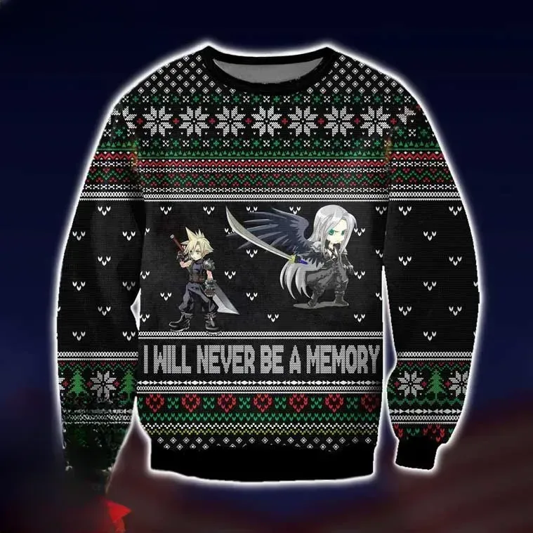 Final Fantasy VII I Will Never Be A Memory Ugly Sweater, Cloud and Sephiroth Christmas Holiday Sweater, Unisex Gamer Xmas Sweatshirt