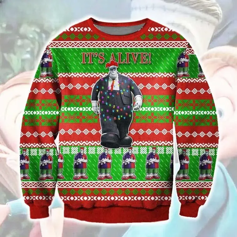Frankenstein Hotel Transylvania Ugly Christmas Sweater, It's Alive Holiday Sweater with Xmas Lights, Unisex All Over Print Movie Sweatshirt