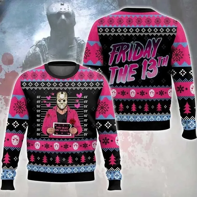 Jason Voorhees You Slay My Heart Friday The 13th Ugly Sweater, Slasher Horror Movie Christmas Holiday Sweater, Unisex Xmas Sweatshirt