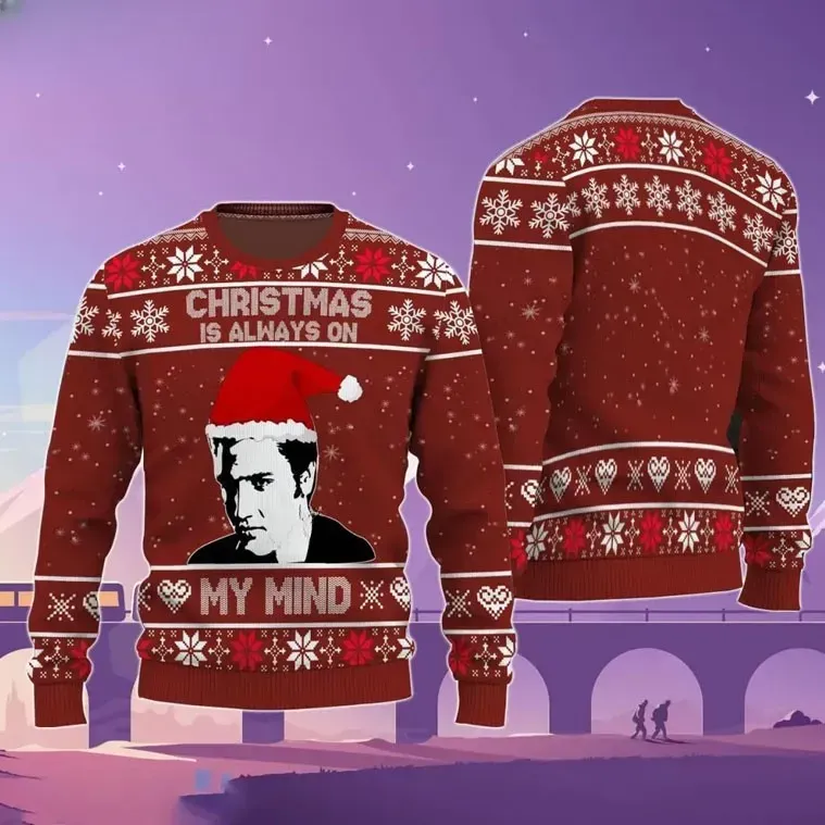 Elvis Presley Christmas Is Always On My Mind Ugly Sweater, King of Rock and Roll Music Holiday Sweater, Unisex Xmas Sweatshirt