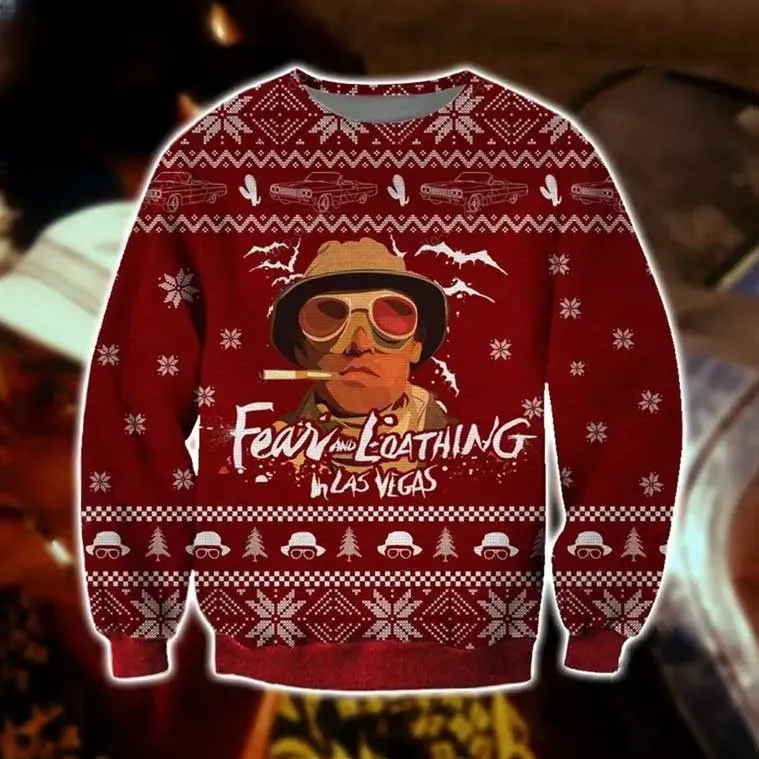 Fear And Loathing In Las Vegas Ugly Christmas Sweater, Gonzo Raoul Duke Cult Movie Holiday Sweater, Unisex All Over Print Xmas Sweatshirt