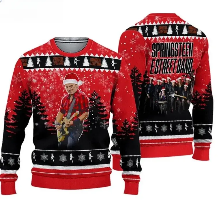 Bruce Springsteen E Street Band Ugly Christmas Sweater, The Boss Rock Music Holiday Sweater, Unisex All Over Print Xmas Sweatshirt