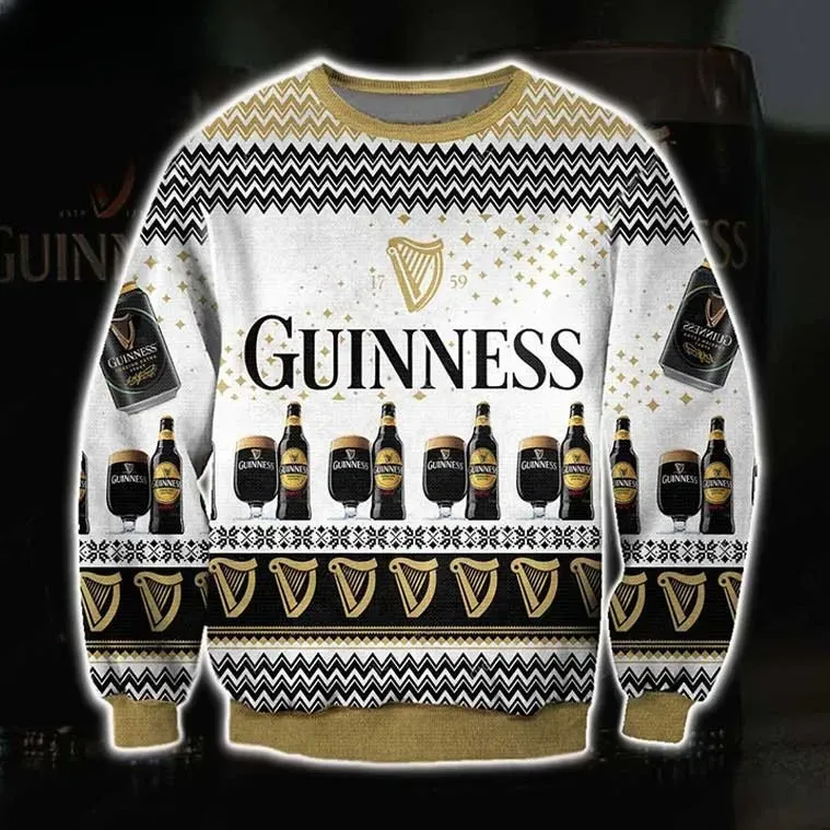 Guinness Beer 1759 Irish Stout Ugly Christmas Sweater, Beer Lover Holiday Sweater, Unisex All Over Print Xmas Party Sweatshirt