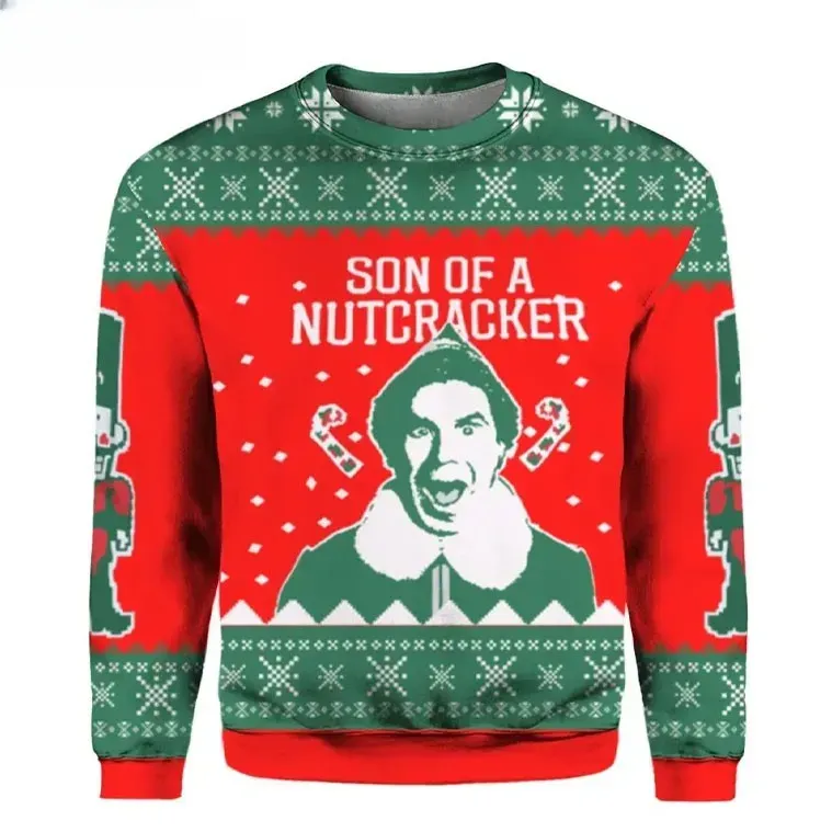 Elf Buddy Hobbs Son Of A Nutcracker Christmas Ugly Sweater, Will Ferrell Movie Quote Holiday Sweater, Funny Unisex Xmas Sweatshirt