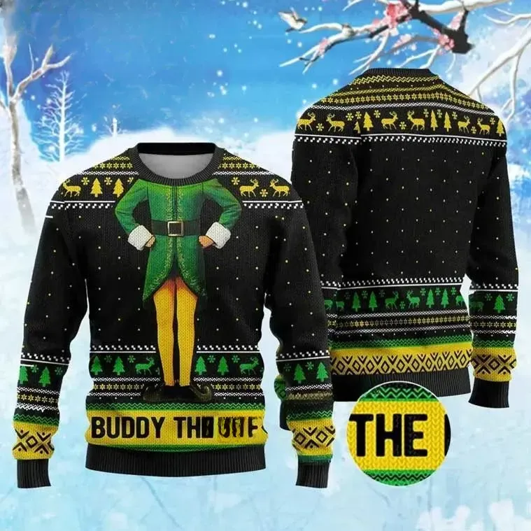 Buddy The Elf William Buddy Hobbs Christmas Ugly Sweater, Elf Movie Costume Body Holiday Sweater, Unisex Film Fan Xmas Sweatshirt