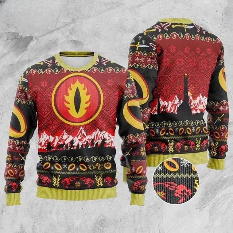 Lord Of The Rings Sauron Eye LOTR Ugly Sweater, Middle-earth One Ring Christmas Holiday Sweater, Unisex Tolkien Xmas Sweatshirt