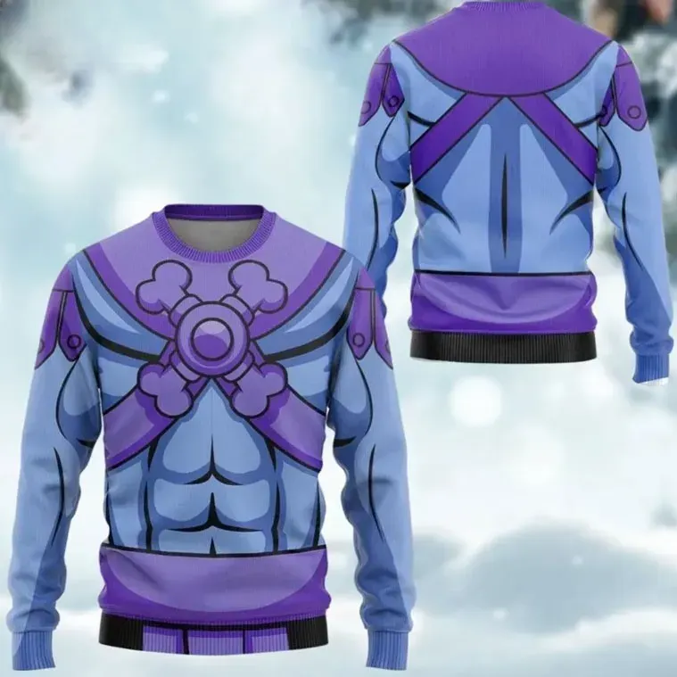 Skeletor Cosplay Masters Of The Universe Ugly Christmas Sweater, He-Man Villain Costume Holiday Sweater, Unisex Xmas Halloween Sweatshirt