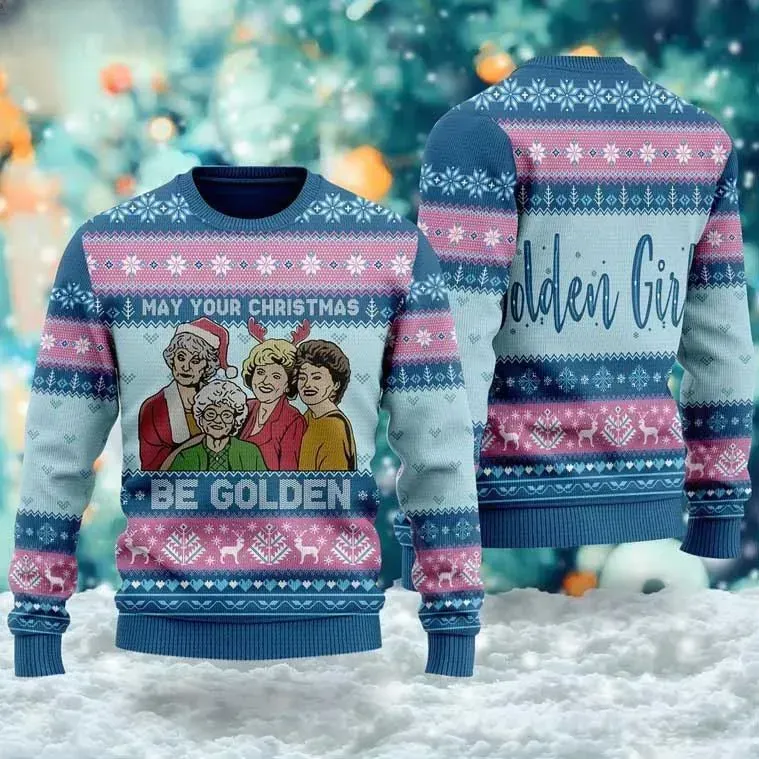 Golden Girls May Your Christmas Be Golden Ugly Christmas Sweater, Retro Sitcom Holiday Sweater, Unisex 80s TV Show Xmas Sweatshirt