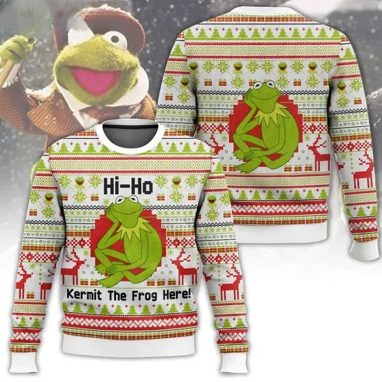 Kermit The Frog Here The Muppet Show Ugly Sweater, Hi-Ho Kermit Christmas Holiday Sweater, Muppets Unisex Knit Xmas Sweatshirt