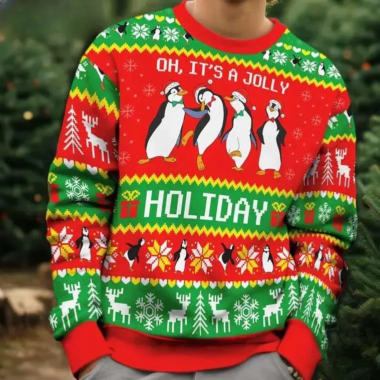 Mary Poppins Penguin Jolly Holiday Ugly Christmas Sweater, Oh It's A Jolly Holiday Dancing Penguins, Classic Musical Xmas Jumper, Unisex