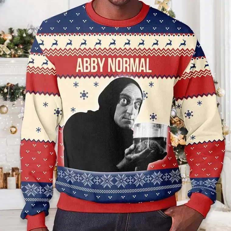 Young Frankenstein Abby Normal Christmas Ugly Sweater, Igor Brain Jar Holiday Sweater, Classic Comedy Movie Xmas Jumper, Unisex