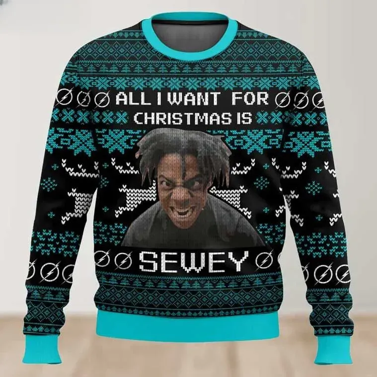IShowSpeed All I Want For Christmas Is Sewey Ugly Christmas Sweater, Funny Streamer Holiday Sweater, Unisex Knit Xmas Jumper
