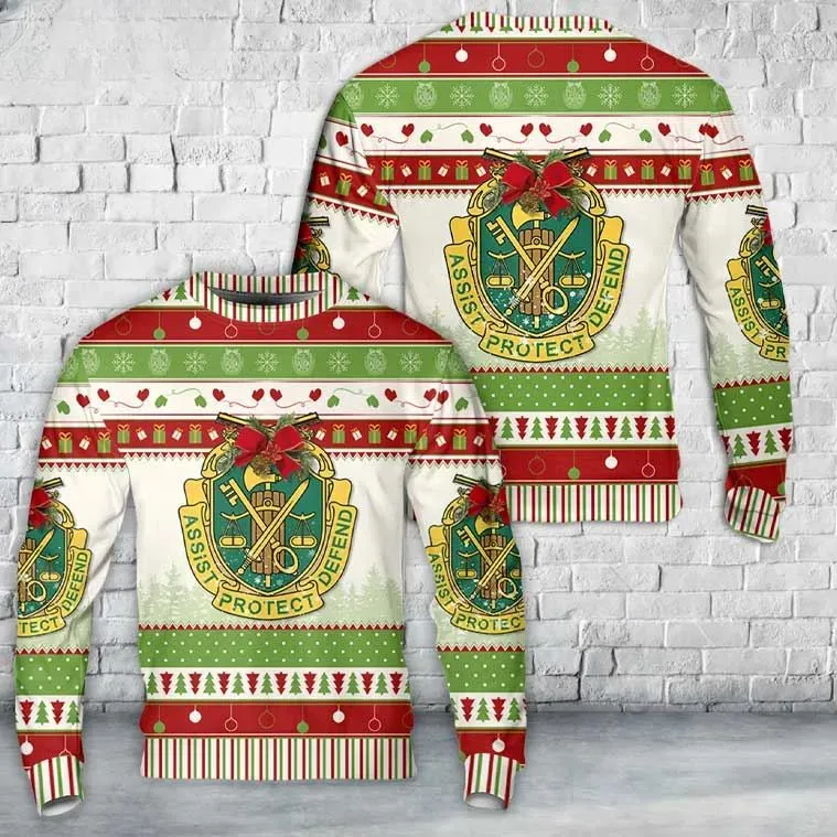 US Army Military Police Regimental Crest Ugly Christmas Sweater, Assist Protect Defend Holiday Sweater, Unisex Veteran Xmas Sweatshirt