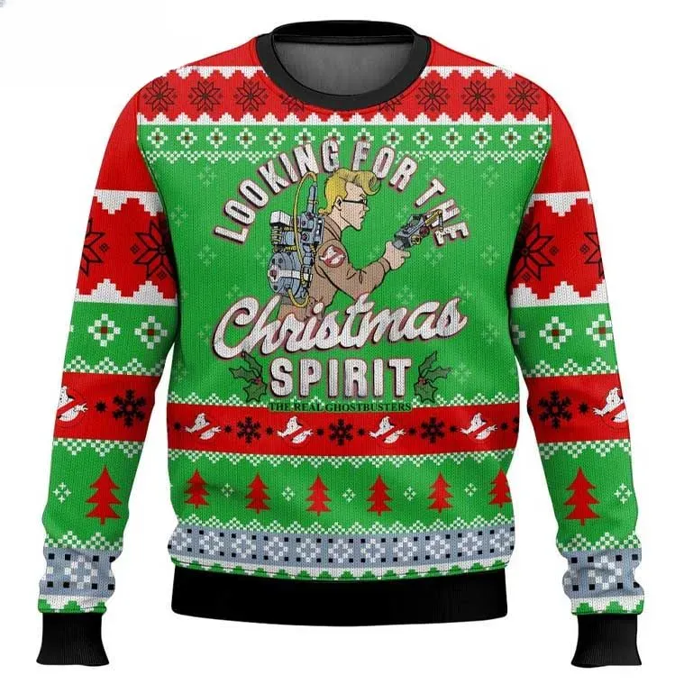 Ghostbusters Looking For Christmas Spirit Ugly Sweater, Egon Real Ghostbusters 80s Cartoon Holiday Sweater, Unisex Xmas Sweatshirt