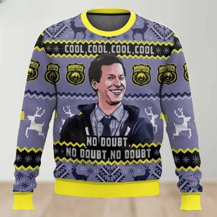 Jake Peralta Cool Cool Cool Brooklyn Nine-Nine Ugly Sweater, No Doubt B99 Detective TV Show Holiday Sweater, Unisex Xmas Sweatshirt