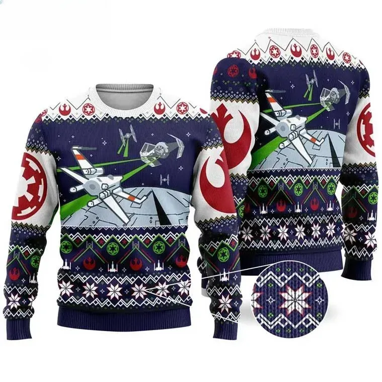 Star Wars X-Wing TIE Fighter Ugly Christmas Sweater, Rebel Alliance Galactic Empire Holiday Sweater, Death Star Xmas Jumper For Fans