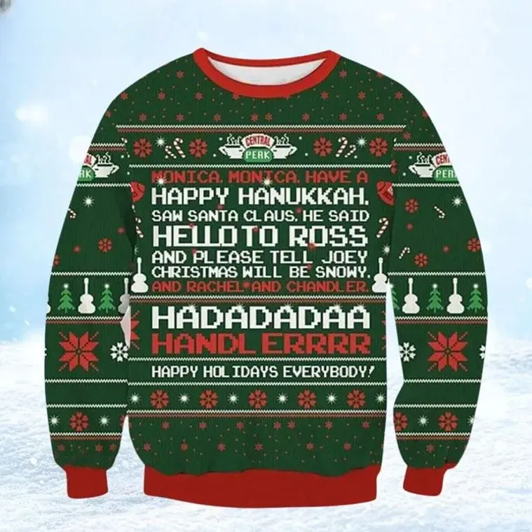 Friends Central Perk Phoebe's Christmas Song Ugly Sweater, Happy Hanukkah Lyrics Holiday Sweater, Xmas Jumper For Sitcom Fans