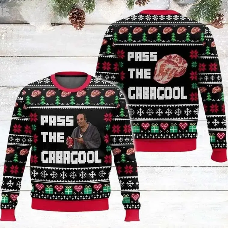 Tony Soprano Pass The Gabagool Ugly Christmas Sweater, The Sopranos Holiday Sweater, Funny Mob TV Show Xmas Jumper For Fans