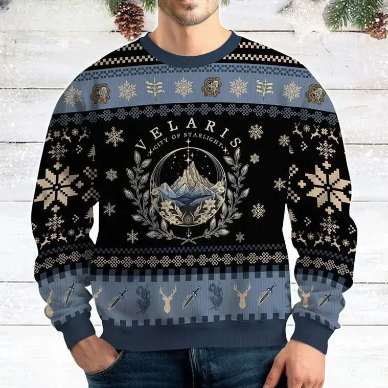 Velaris City of Starlight ACOTAR Ugly Christmas Sweater, Night Court Bookish Holiday Sweater, Sarah J Maas Fan Xmas Sweatshirt