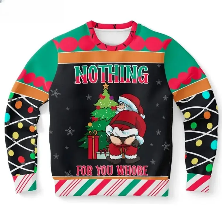 Funny Santa Nothing For You Ugly Christmas Sweater, Mooning Saint Nick Holiday Sweater, Naughty Xmas Party Outfit For Adults