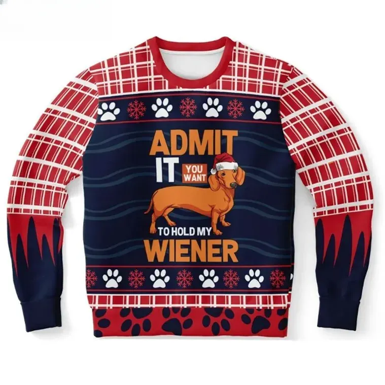 Hold My Wiener Dog Funny Ugly Christmas Sweater, Admit It You Want Dachshund Holiday Sweater, Xmas Jumper For Doxie Lovers