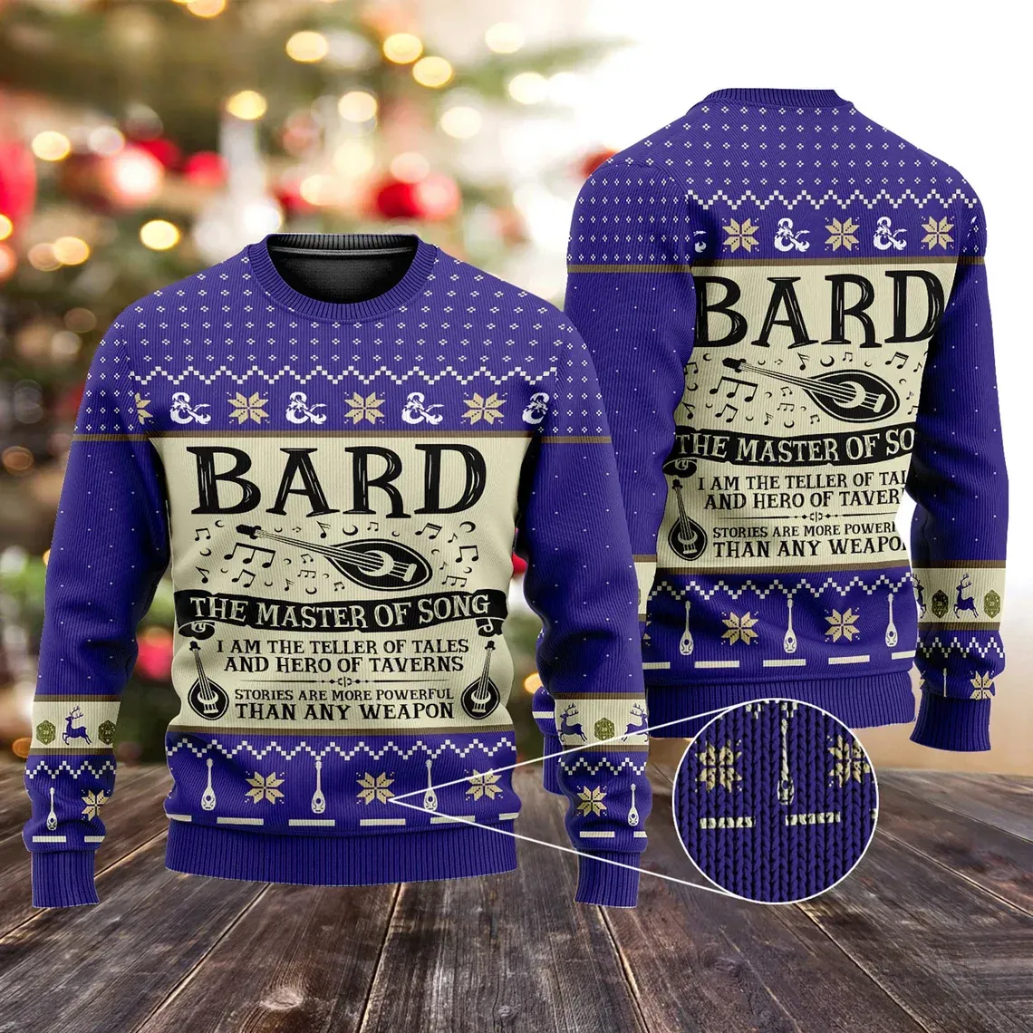 Dungeons & Dragons Bard The Master Of Song Ugly Sweater, D&D Class Christmas Holiday Sweater, Tabletop RPG Lute Sweatshirt