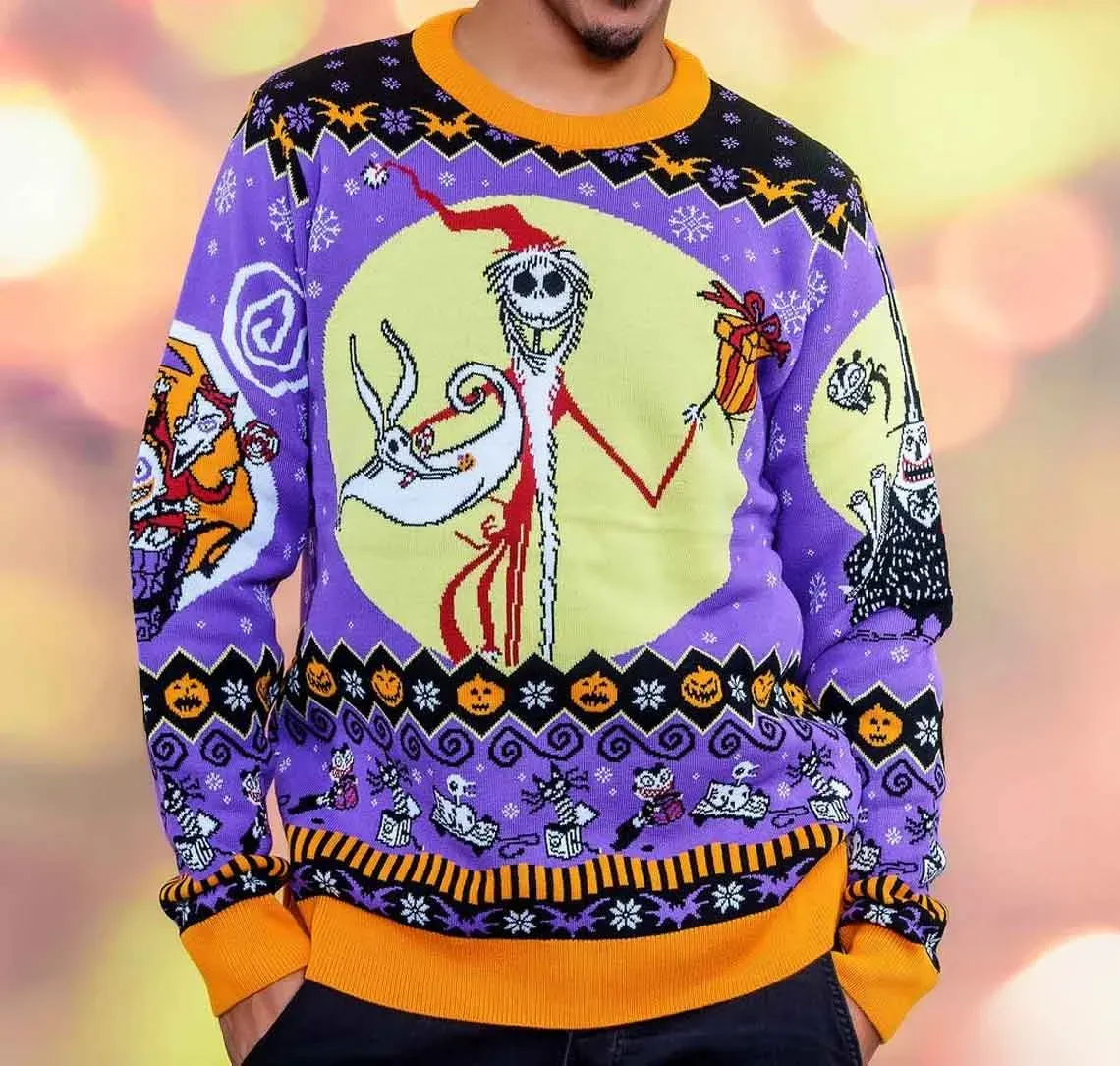Nightmare Before Christmas Tim Burton Ugly Sweater, Jack Skellington and Zero Holiday Sweater, Halloween Town Xmas Jumper