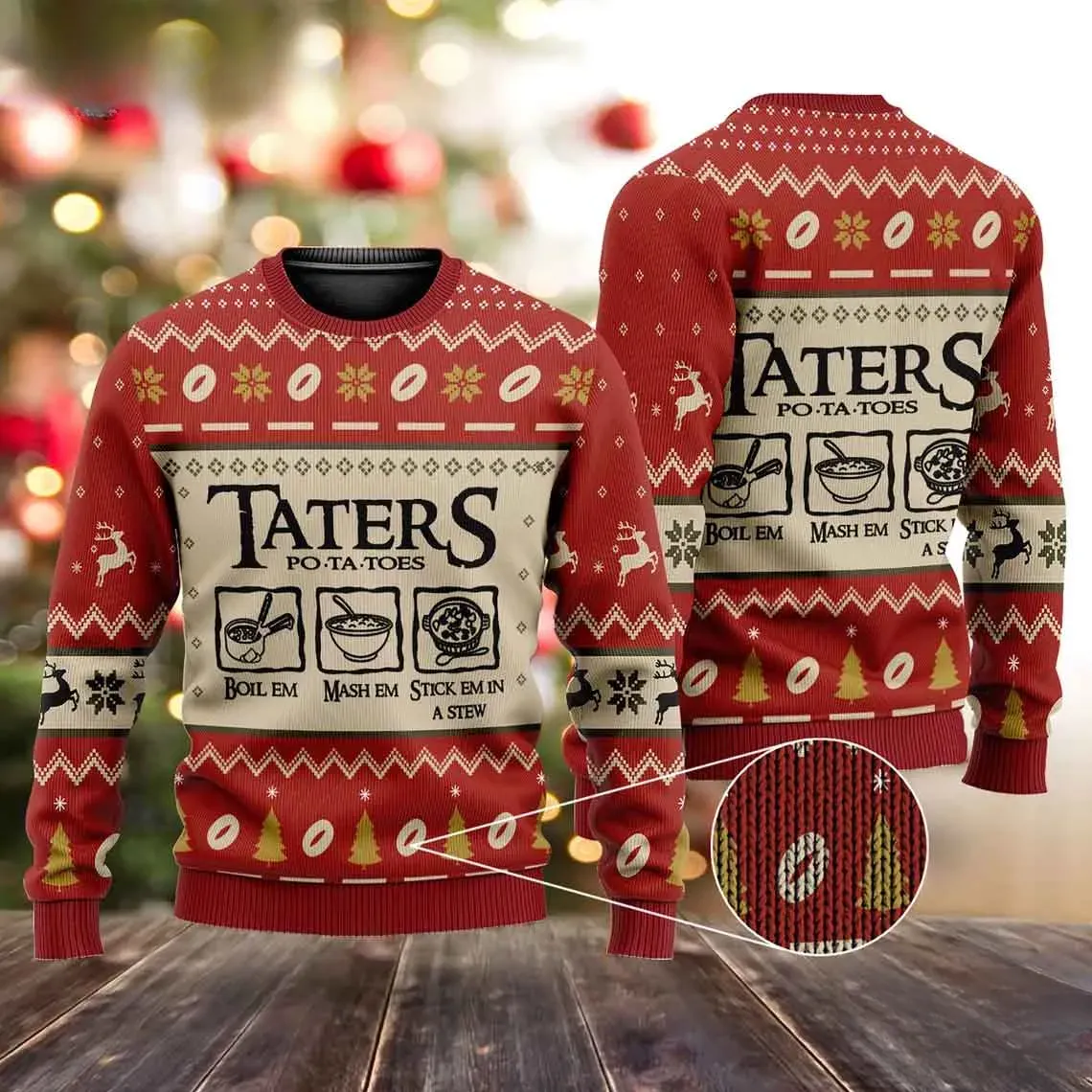 The Lord of The Rings Taters Potatoes Christmas Ugly Sweater, Boil Em Mash Em Holiday Sweater, LOTR Xmas Sweatshirt for Fans