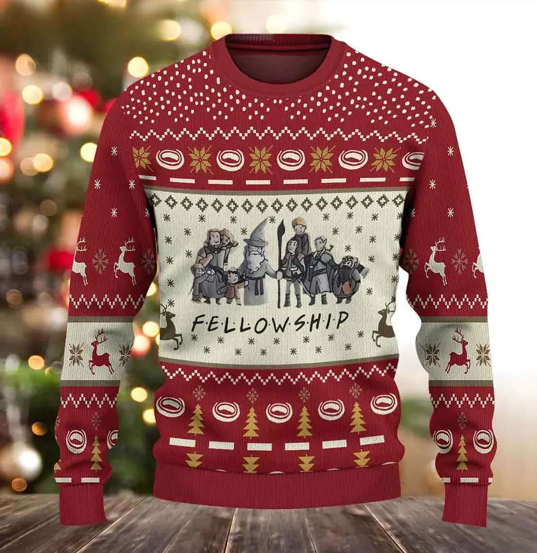 The Lord of the Rings Fellowship Ugly Christmas Sweater, LOTR One Ring Holiday Sweater, Fantasy Movie Xmas Sweatshirt for LOTR Fans