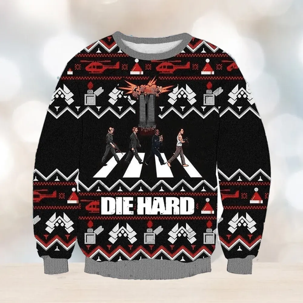 Die Hard Christmas Ugly Sweater, Funny Christmas Movie Holiday Sweater, Unisex All Over Print Xmas Jumper for Movie Fans