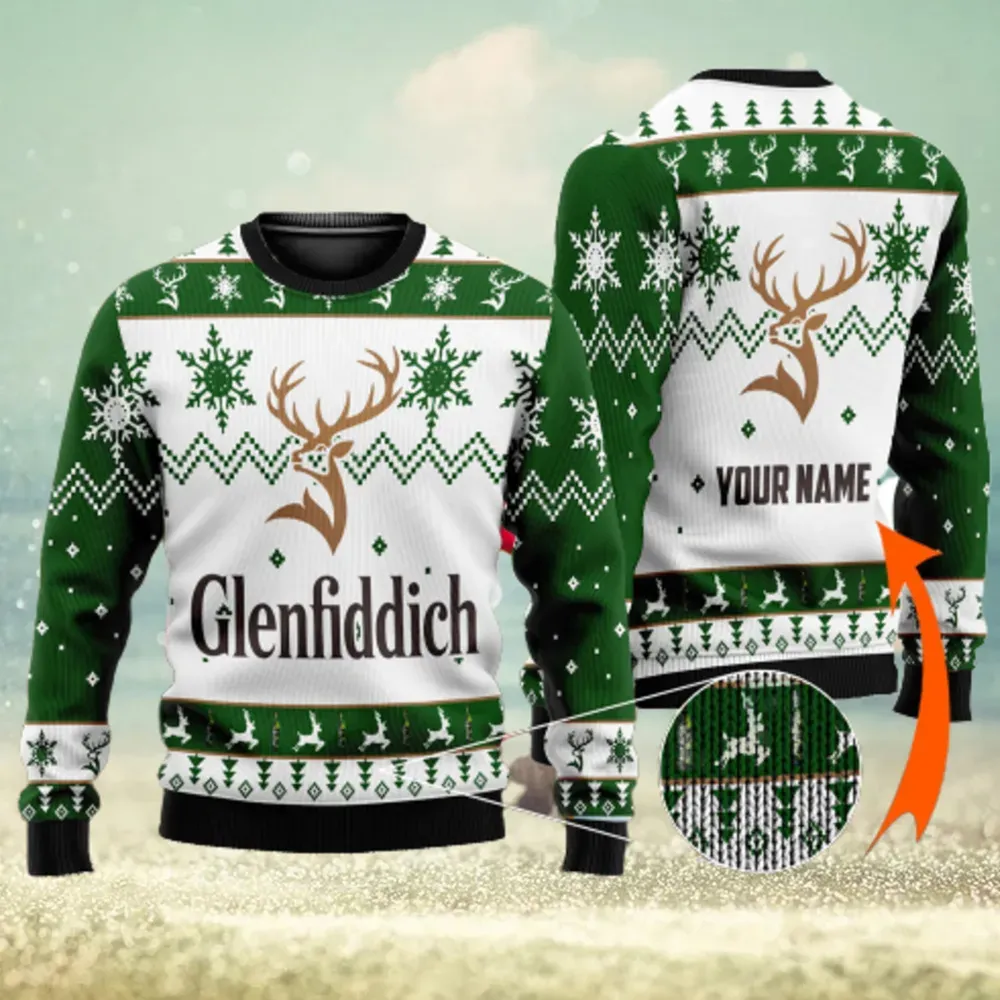 Glenfiddich Whisky Custom Name Ugly Christmas Sweater, Personalized Whisky and Wine Lover Holiday Sweater, Unisex Xmas Party Sweatshirt
