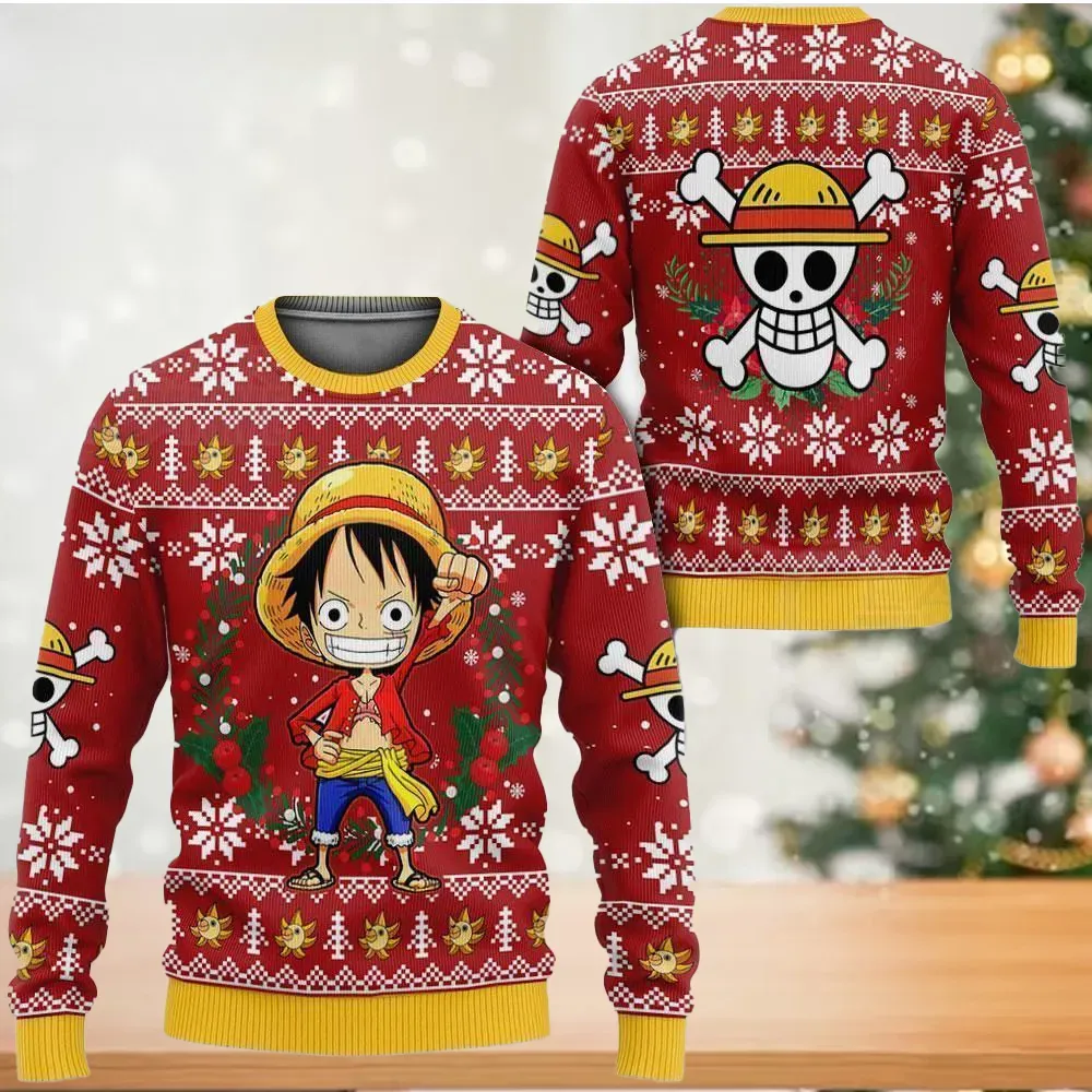 Luffy One Piece Ugly Sweater, Monkey D. Luffy Straw Hat Pirates Christmas Sweater, Anime Holiday Xmas Sweatshirt