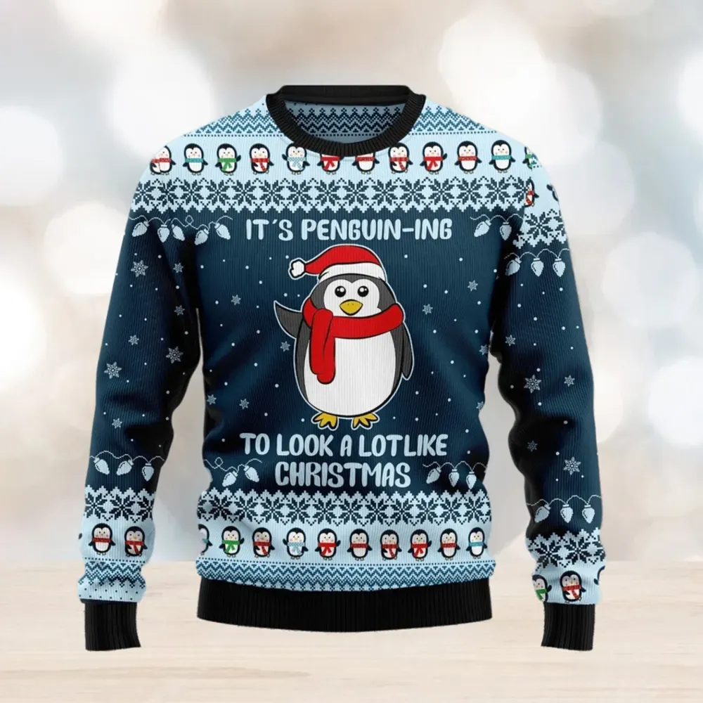 Penguin Lover Christmas Ugly Sweater, It's Penguin-ing to Look a Lot Like Christmas Funny Holiday Sweater, Cute Winter Xmas Sweatshirt