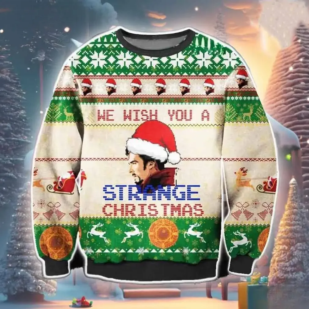 Doctor Strange Christmas Ugly Sweater, We Wish You A Strange Christmas Marvel Holiday Sweater, Sorcerer Supreme Movie Xmas Sweatshirt