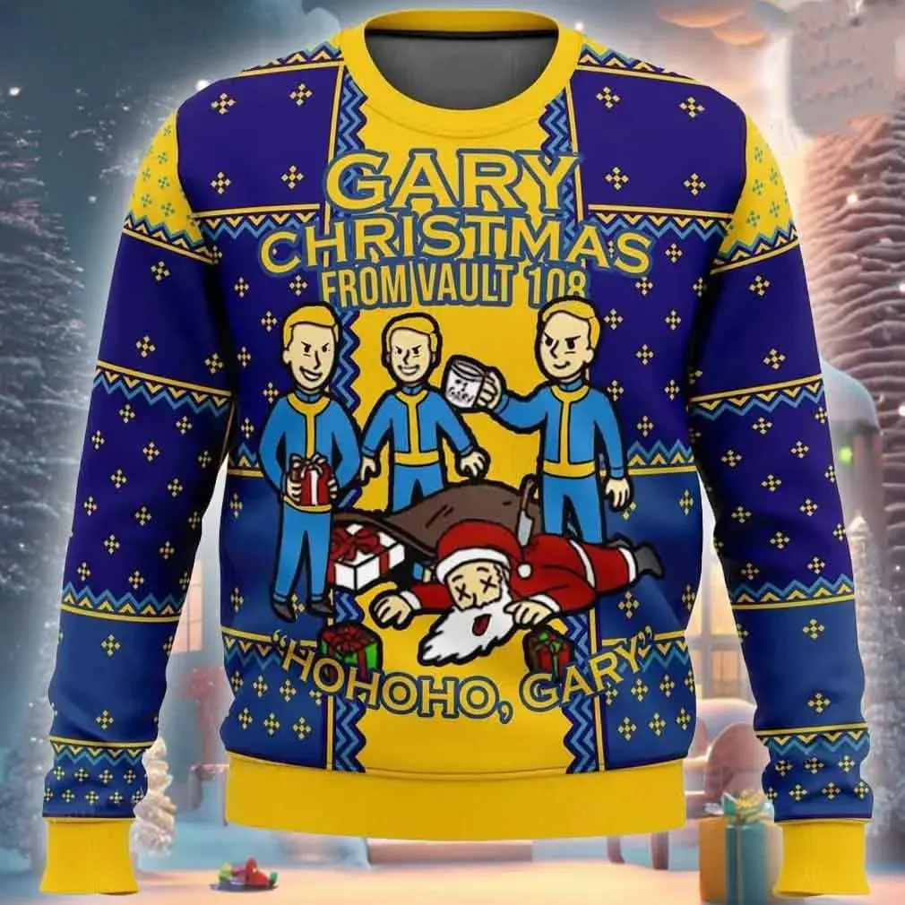 Fallout Gary Christmas From Vault 108 Ugly Christmas Sweater, Funny Gamer Holiday Sweater, Vault Boy Xmas Sweater for Fans