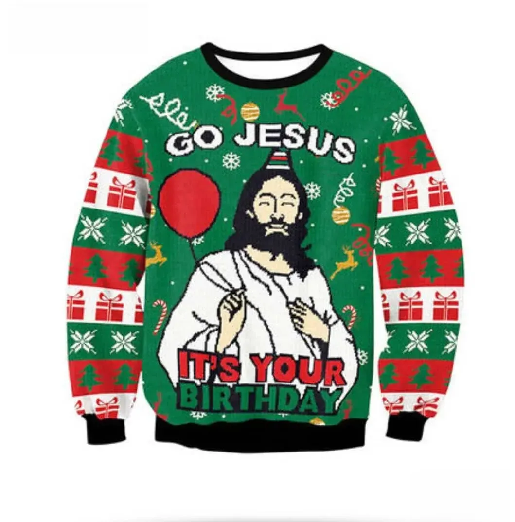 Go Jesus It's Your Birthday Ugly Christmas Sweater, Funny Jesus Birthday Xmas Sweater, Holiday Party Sweater With Party Hat Jesus