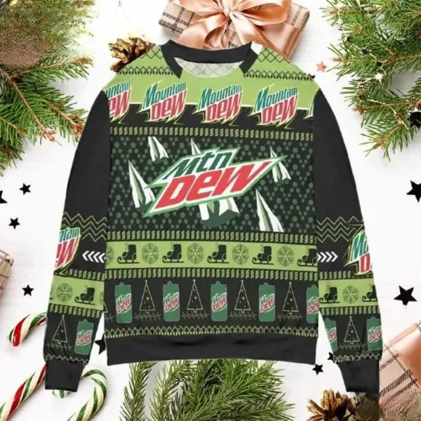 Mountain Dew Snowflake Ugly Christmas Sweater, Mtn Dew Soda Lover Holiday Sweater, All Over Print Mountain Dew Xmas Party Sweater