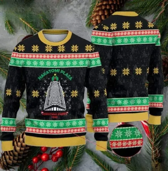 Nakatomi Plaza Die Hard Ugly Christmas Sweater, Christmas Party 1988 Movie Holiday Sweater, Xmas Sweater for Die Hard Fans