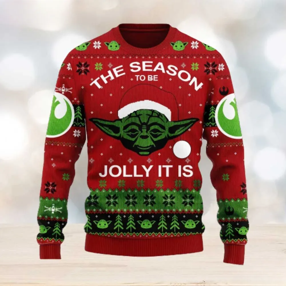 Star Wars Yoda Christmas Ugly Sweater, The Season To Be Jolly It Is Holiday Sweater, Red Rebel Alliance Jedi Xmas Sweatshirt