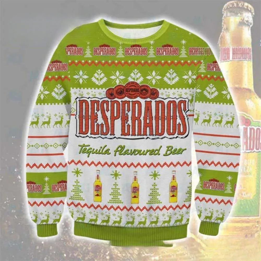 Desperados Tequila Flavoured Beer Ugly Christmas Sweater, Funny Beer Lover Holiday Sweater, Unisex All Over Print Xmas Party Sweatshirt