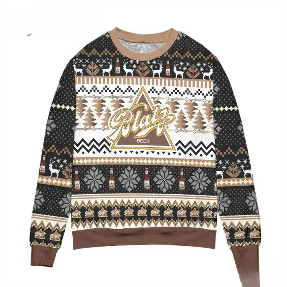Blatz Beer Logo Ugly Christmas Sweater, Funny Beer Lover Holiday Sweater, Unisex All Over Print Xmas Party Sweatshirt