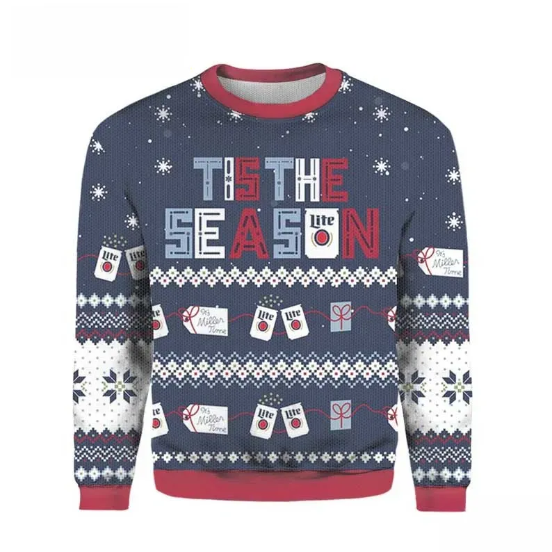 Miller Lite Beer Tis The Season Amazing Ugly Christmas Sweater, Beer Lover Holiday Sweater, It's Miller Time Xmas Party Sweater