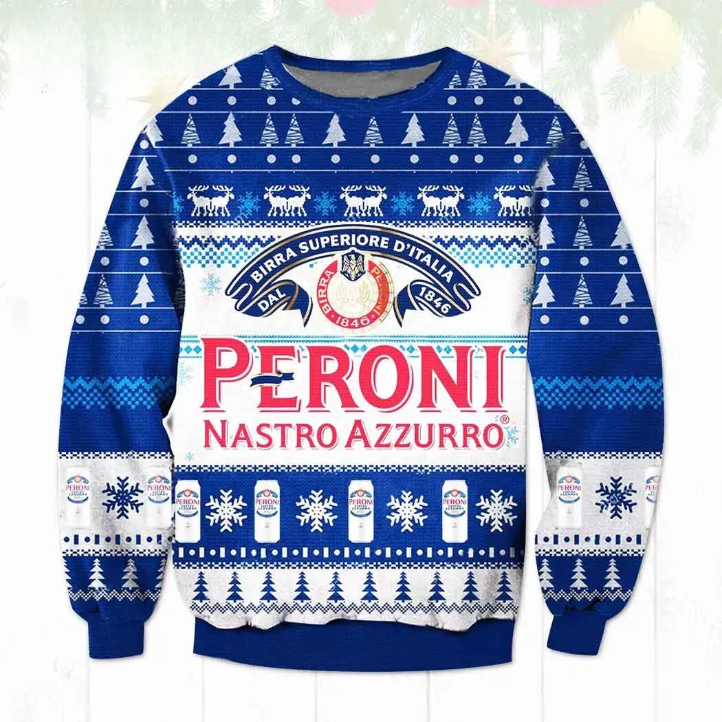 Peroni Nastro Azzurro Italia Beer Ugly Christmas Sweater, Italian Beer Lover Holiday Sweater, All Over Print Peroni Xmas Sweater