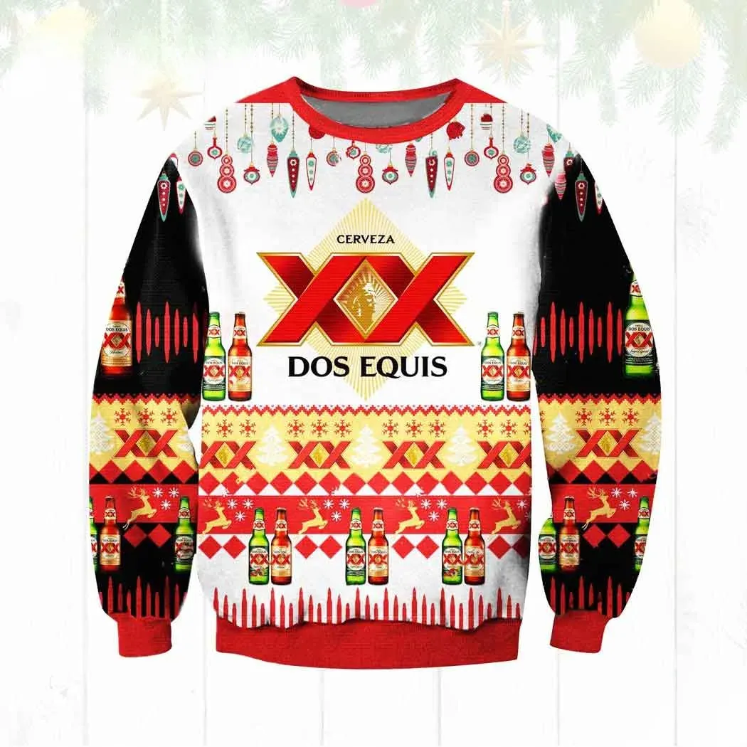 XX Dos Equis Cerveza Beer Ugly Christmas Sweater, Funny Beer Lover Holiday Sweater, All Over Print Dos Equis Xmas Party Sweater