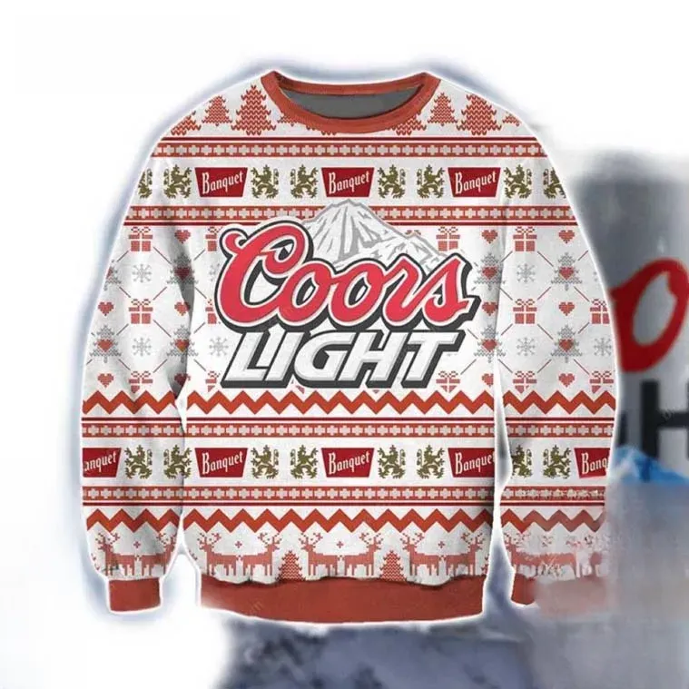 Coors Light Beer Ugly Christmas Sweater, Funny Beer Lover Holiday Sweater, Fair Isle Unisex All Over Print Xmas Party Sweatshirt