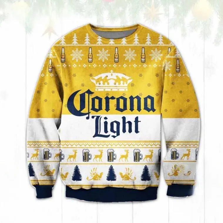 Corona Light Beer Ugly Christmas Sweater, Funny Beer Lover Holiday Sweater, Unisex All Over Print Xmas Party Sweatshirt