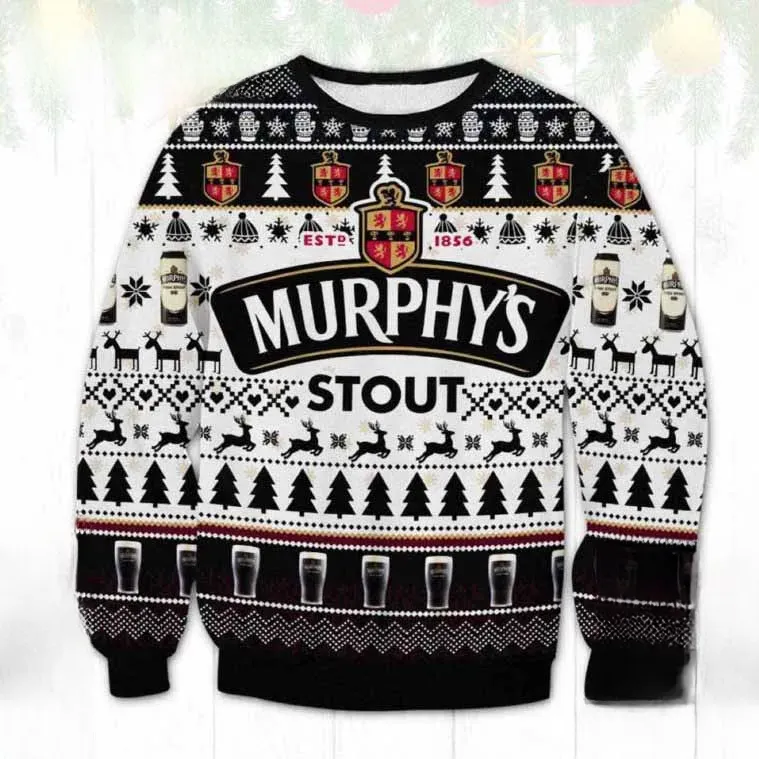 Murphy's Irish Stout Beer Ugly Christmas Sweater, Funny Beer Lover Holiday Sweater, Unisex All Over Print Xmas Party Sweatshirt