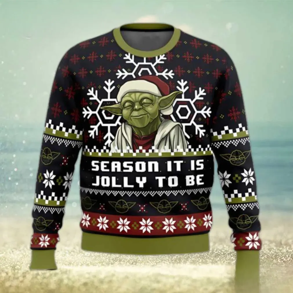 Season Jolly Star Wars Ugly Christmas Sweater, Yoda Season It Is Jolly To Be Jedi Holiday Sweater, Unisex Navy Xmas Sweatshirt