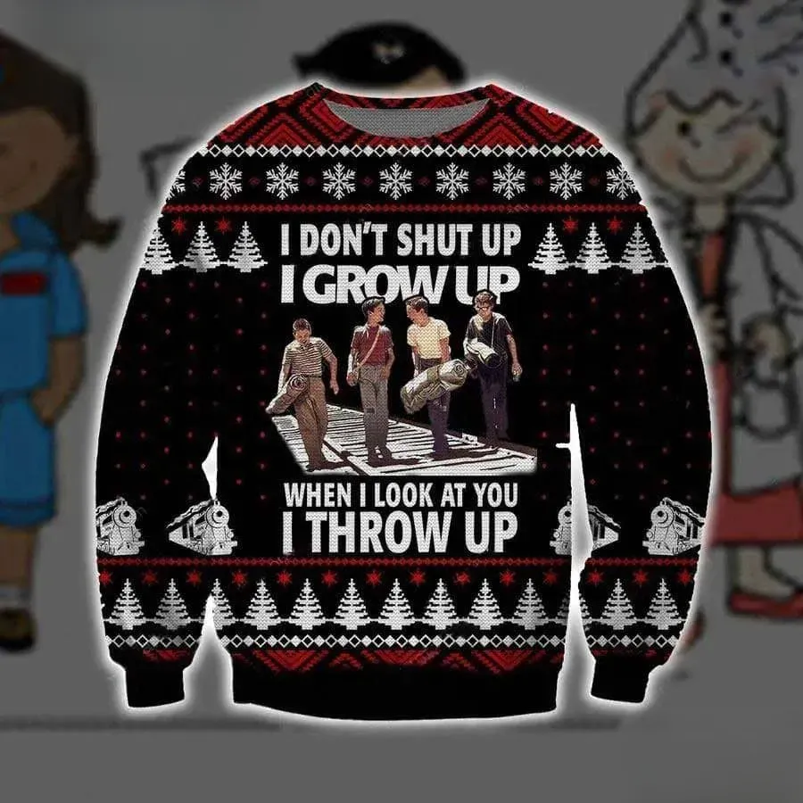 Stand By Me I Don't Shut Up I Grow Up Ugly Sweater, Funny Movie Quote Christmas Holiday Sweater, 80s Film Xmas Sweater for Classic Movie Fans