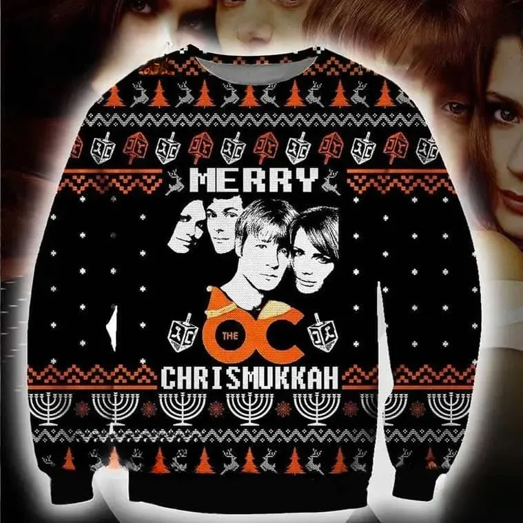 Merry Chrismukkah The OC Ugly Christmas Sweater, Funny TV Show Christmas Hanukkah Holiday Sweater, Xmas Sweater for Fans